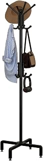 Coat Rack with 12 Hooks, Freestanding Coat Rack Stand for Entryway, Hallway, Bedroom, and Office, Metal Coat Tree & Hat Rack for Coats, Hats, and Bags,Black (Black)