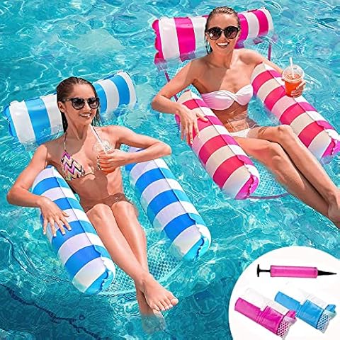 Pool Aufblasbar Luftmatratze, 2 Stück 4 in1 Wasser Hängematte, Zusammenklappbar Aufblasbares Schwimmbett, mit Luftpumpe, Pool Aufblasbar Wasser Hängematte für Swimmingpool Beach Holiday Party Cover