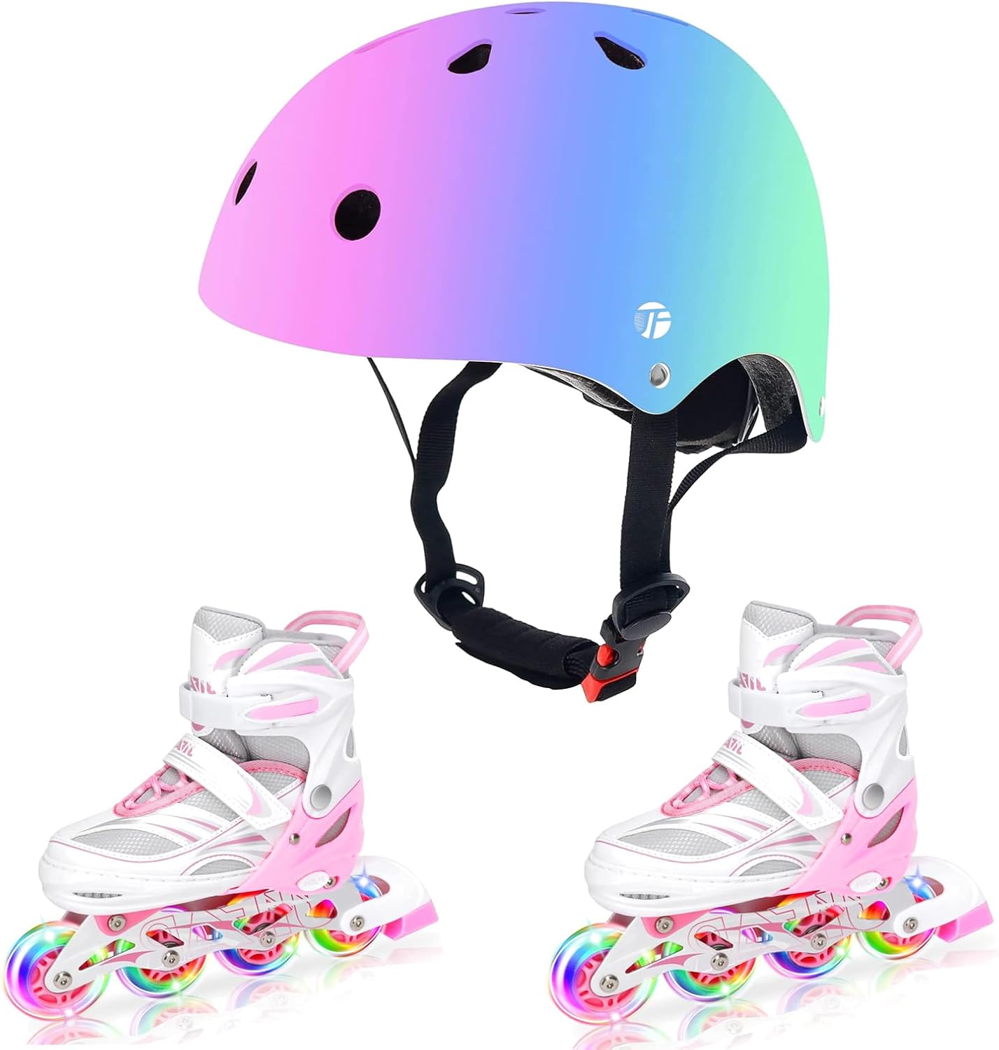 Gradient Color Kids Protective Gear Set Knee Pads for Kids 2-14 Years & Kids/Toddler Bike Helmet for Boys Girls