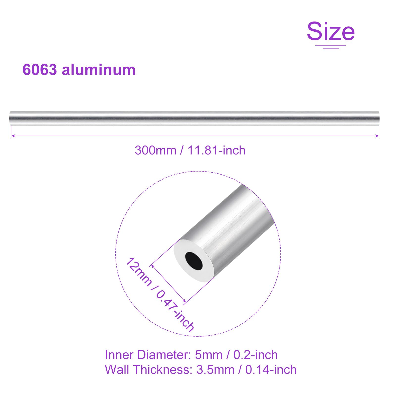 DMiotech 2-pak (12 mm śr. x 5 mm ID) 6063 aluminiowa okrągła rura o długości 300 mm przemysłowe metalowe rury do maszyn rama budowa projektów DIY