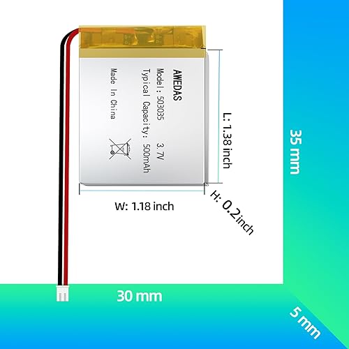 Miniatura 2 de Paquete de 5 baterías 503035 de 3.7 V 503035 Lipo compatible con múltiples dispositivos 503035 baterías de repuesto con conector PH 2.54 JST y PH
