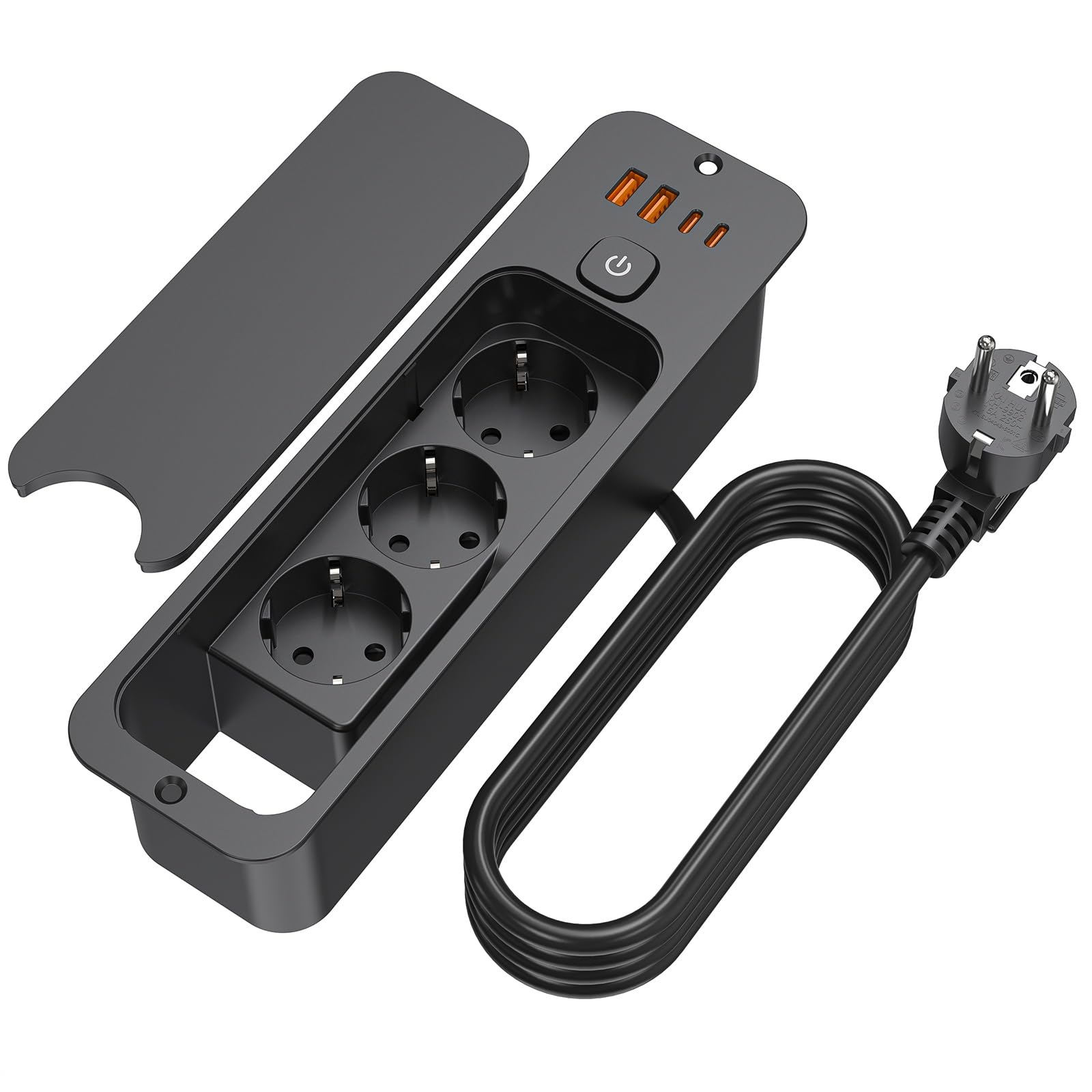 Versenkbare Steckdose, Einbausteckdose mit 4 USB, mit 2M Kabel