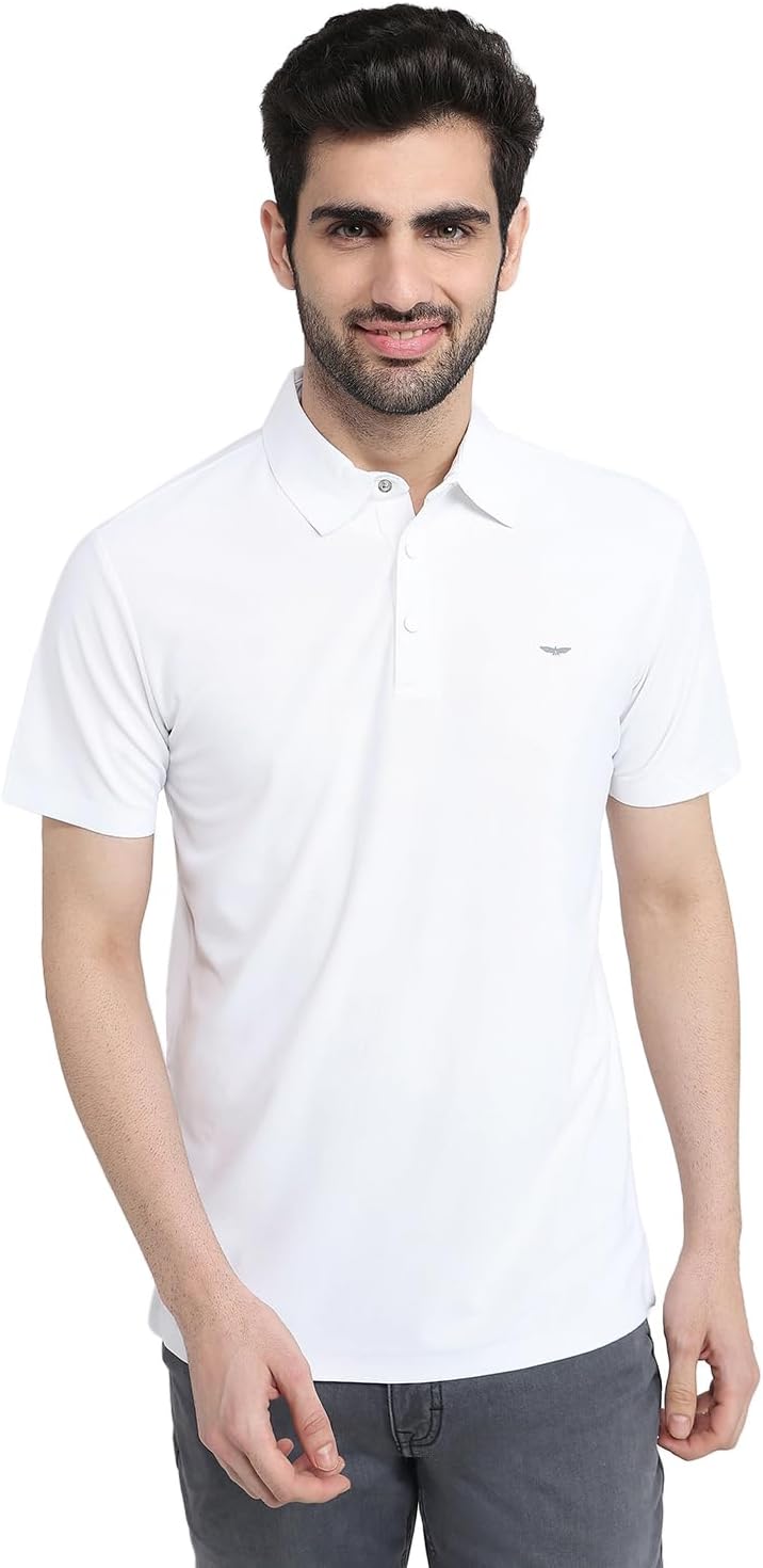 Park Avenue Men Slim Fit Solid Pattern Pure Polyester Polo Collar Half Sleeve Casual T-Shirt
