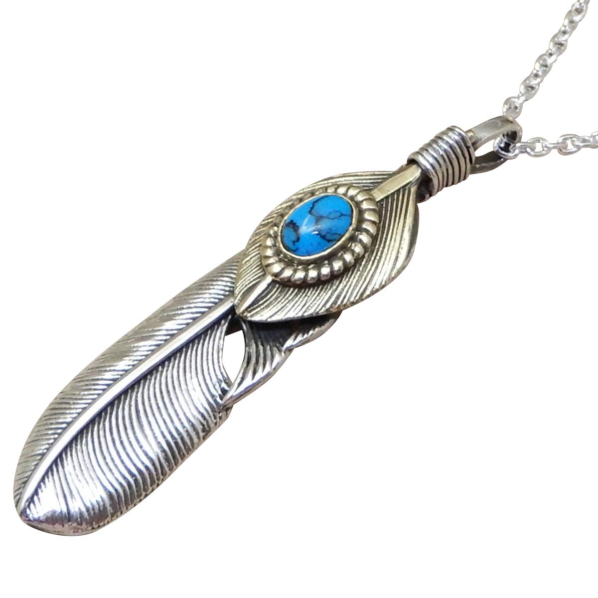 Amazon | BIG フェザー ターコイズ ネックレス シルバーネックレス
