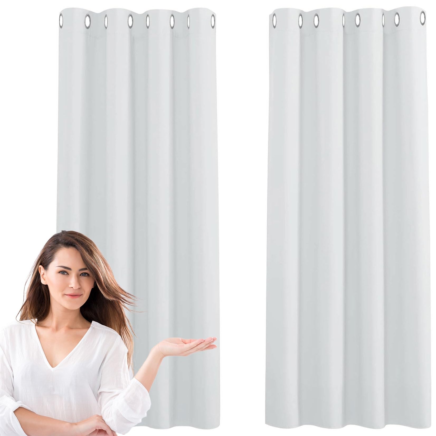 Cortinas Termica Dormitorio 300 x 240 cm Poliéster Resistente Cortina Ventana Visillos Salon con Ojales, 2 Piezas Cortinas para Sala Cuarto Dormitorio, Blanco