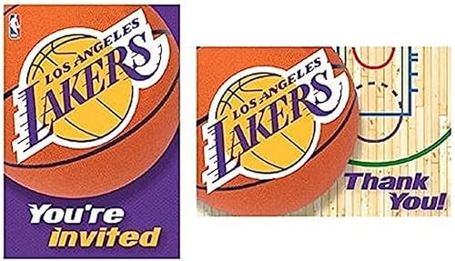 LA Lakers - Tarjetas de invitación y agradecimiento de la NBA (3.88 x 5.63 pulgadas), cartulina multicolor de alta calidad y diseños llamativos,