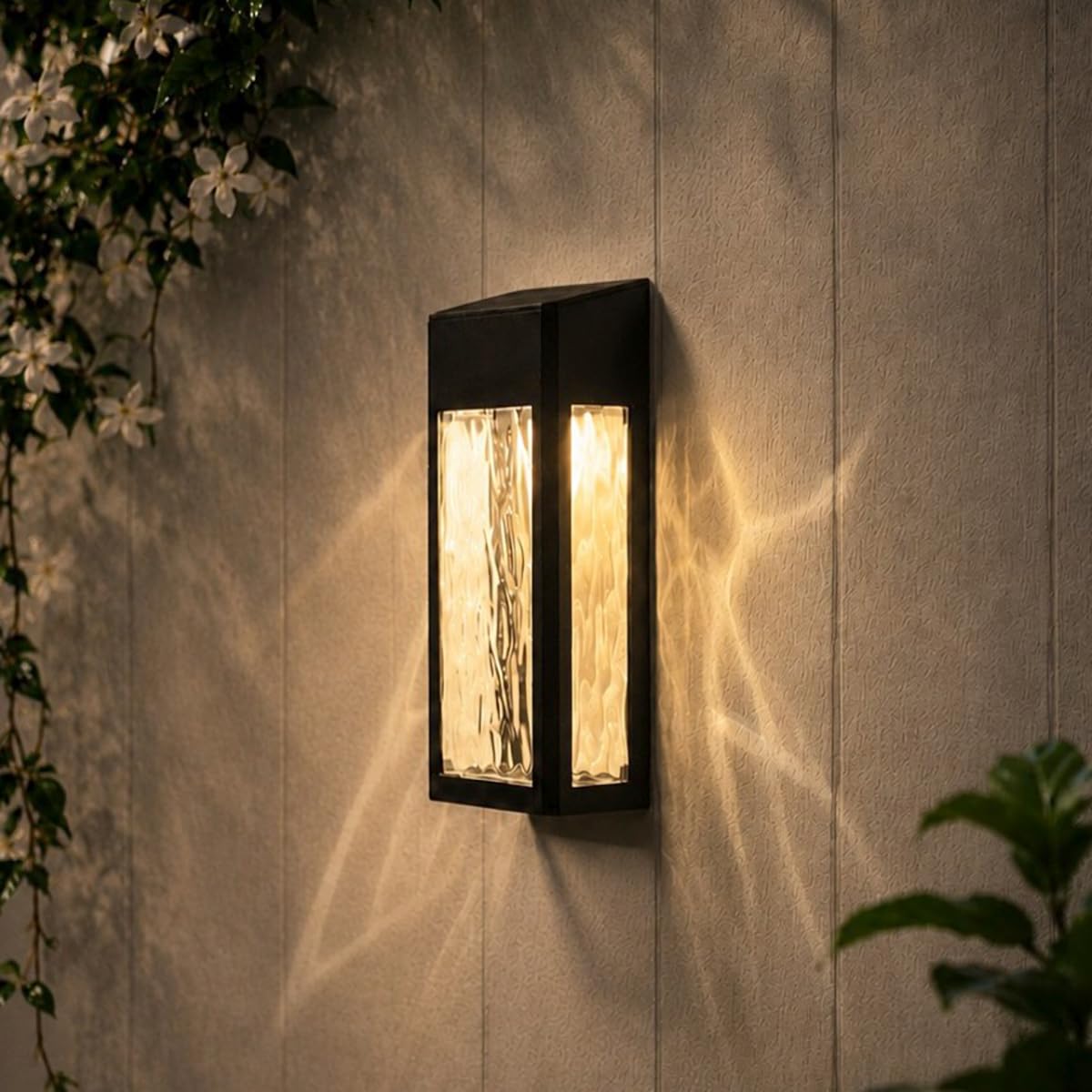 Auraglow Solar Powered Colour Changing Glass Wall Light, Dusk til Dawn, IP44, Ripple Glass Effect, RGB & White, Lantern for Garden, Fence, Wall, Patio, Garage, Shed (2 Pack)