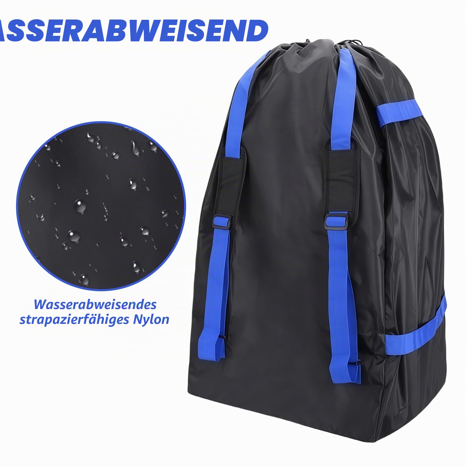 Transporttasche Kindersitz, Gate Check Reisetasche für Flugreisen, Kindersitz Transporttasche, Transportable Reisetasche, für Kinderwagen, Buggy Kindersitz - 85 x 45 x 45 cm - Schwarz + Blau