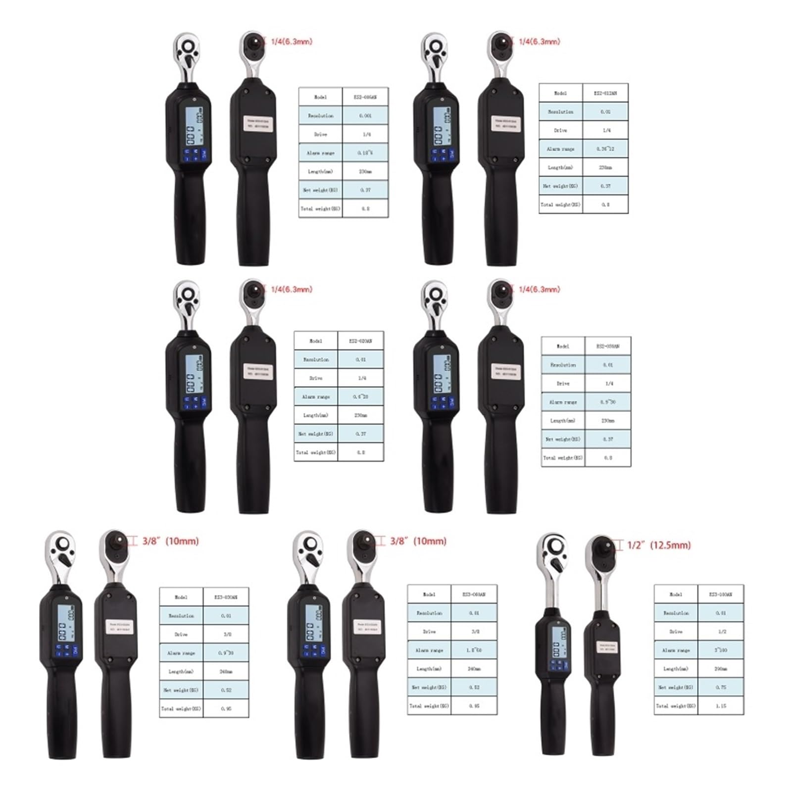 Llave dinamométrica digital, Llave dinamométrica de 7 tipos, llave inglesa Digital, Mini con 4 unidades NM Kgf.cm Lbf.tf .in, alta precisión(ES3-100AN)