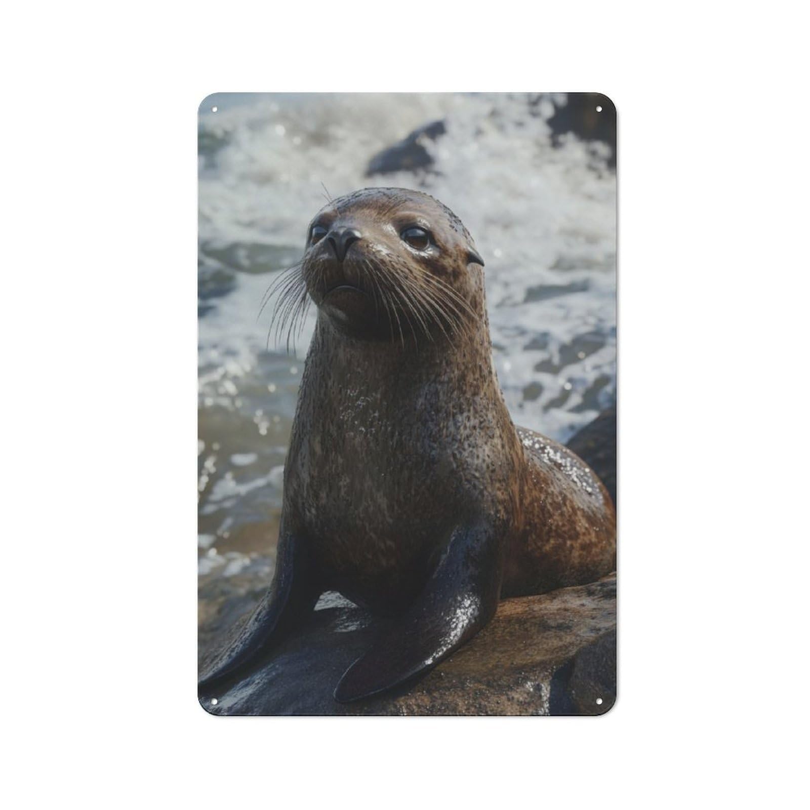 Junmoney Sea Lion On Rocks Tin Sign 30X20cm For Workshop Wall, Retro Wall Decor, Suited To Metal Sign Collectors