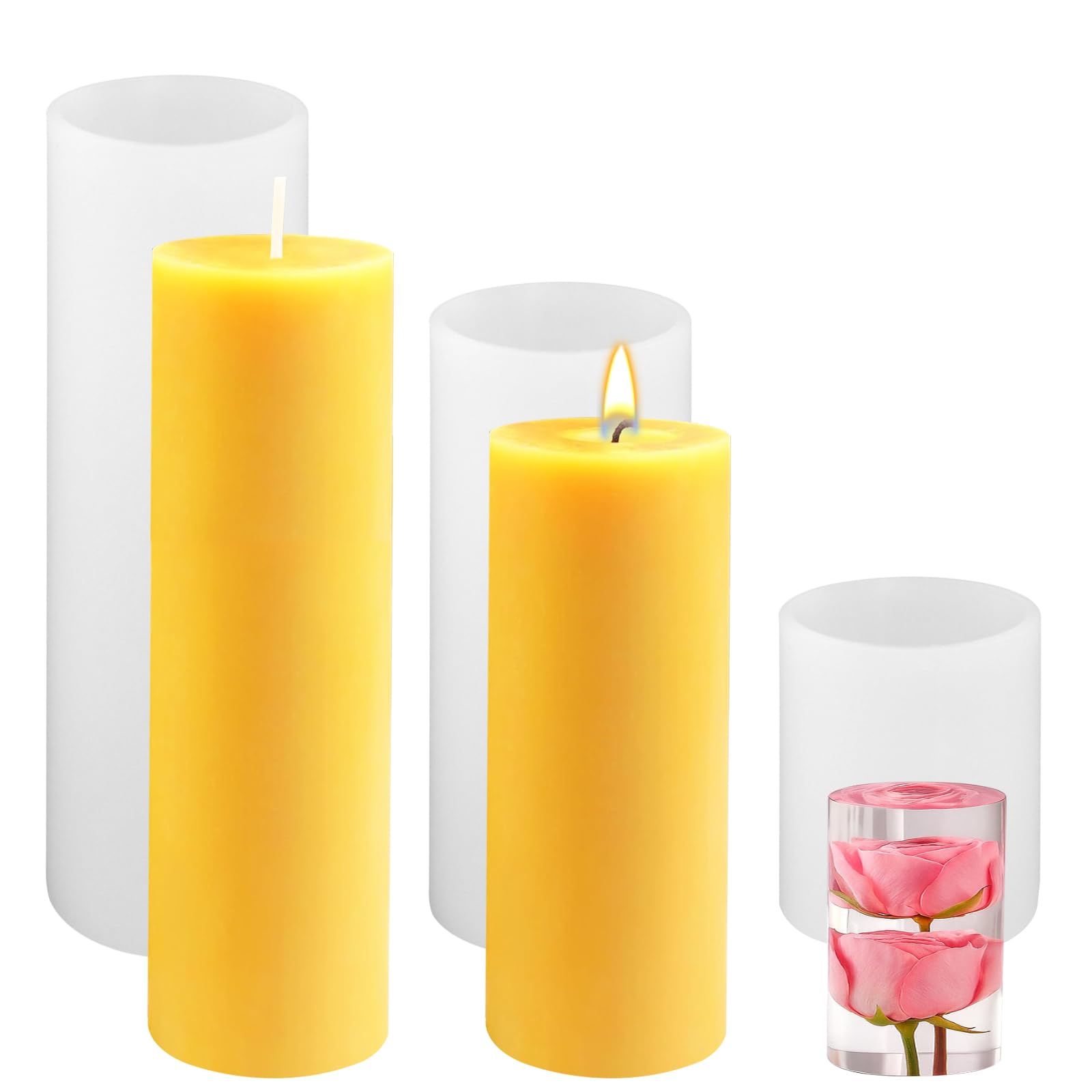 Large Cylinder Mold for Candle Making, 2x3Inch 2x6Inch 2x8Inch Cylinder Silicone Candle Mold, 3 Pcs Long Pillar Epoxy Resin Casting Mold for Wax Candle Resin Craft Making