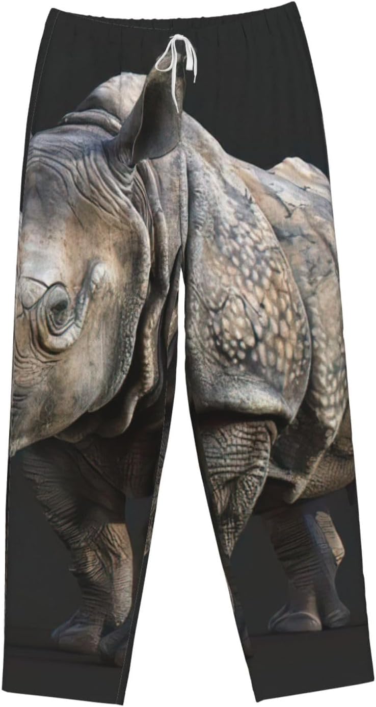 Animal Rhino Print Fashion Cozy Womens Flannel Pajama Pants,Perfect For Christmas And Everyday Wear