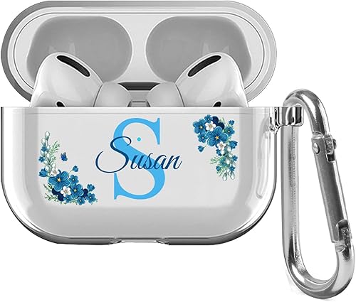 IKPYTREE Funda transparente con nombre y inicial para AirPods de 4 generación ProPro 2 y 3 generación, delgada, a prueba de golpes, transparente