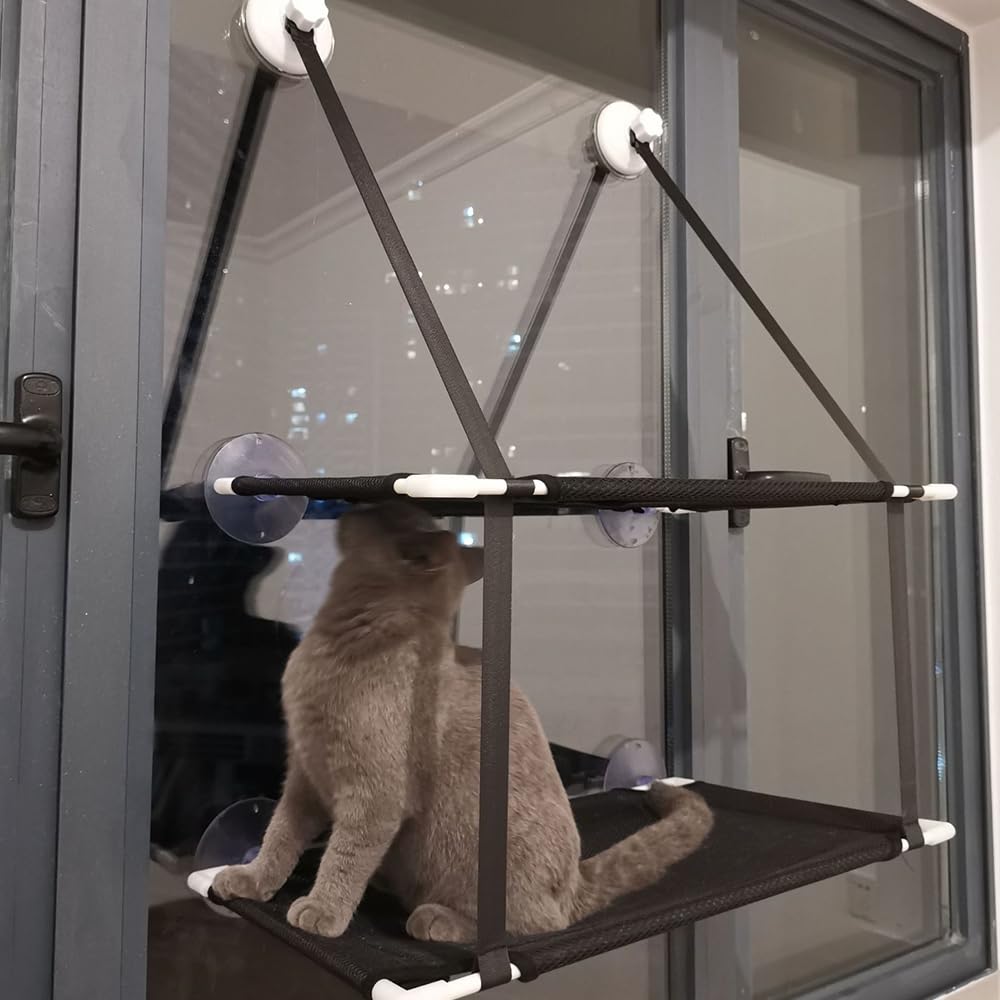 Katzen Fensterliege für Katzen,Katzenbett Fensterbank Doppelte Hängematte Fenster mit 6 stabilen Saugnäpfen, Katzenfensterbett Hängend Saugnäpfen bis 10KG