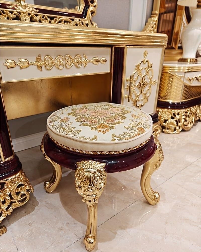 Vanity Desk French Dressing Table, All Solid Wood Carved with Gold Foil, Villa, Bedroom, Storage Cabinet