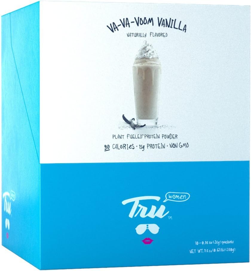 TRUWOMEN Plant Fueled Protein Powder, Va-Va-Voom Vanilla (10 Sachets) | Non-GMO, Vegan, Gluten Free, Kosher, Soy Free, & Dairy Free | 15g Clean Protein | No Added Sugars