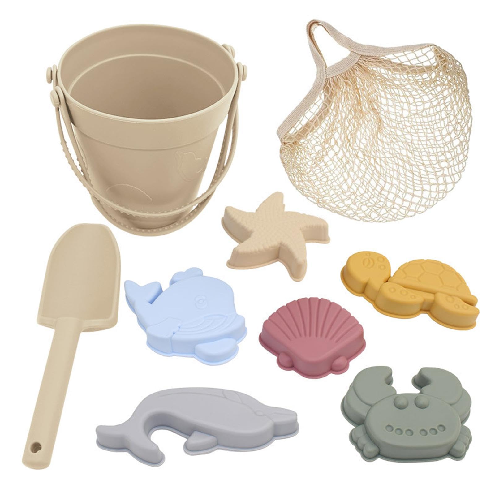 Set di Giochi Sensoriali da Spiaggia in Silicone, Sabbiera Portatile per Bambine, Giocattolo per Scavare, Beige Bianco
