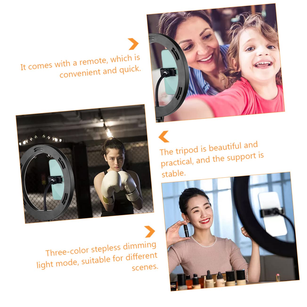 OSALADI Phone Stand Light 3-Color Dimmable Fill Light Makeup Camera Phone Holder Use