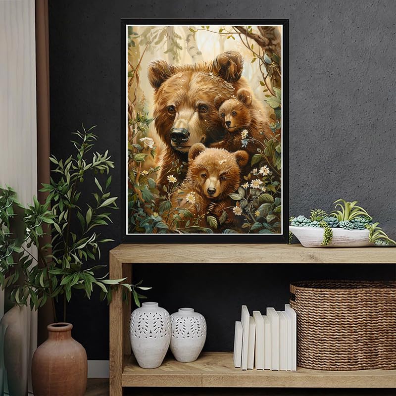 VAIIEYO 5D DIY Diamond Art Kits for Adults Bear, Diamond Painting Animal, Paint by Numbers Full Drill Round Rhinestone Craft Canvas for Home Wall Decor Gift 12x16 inch-12