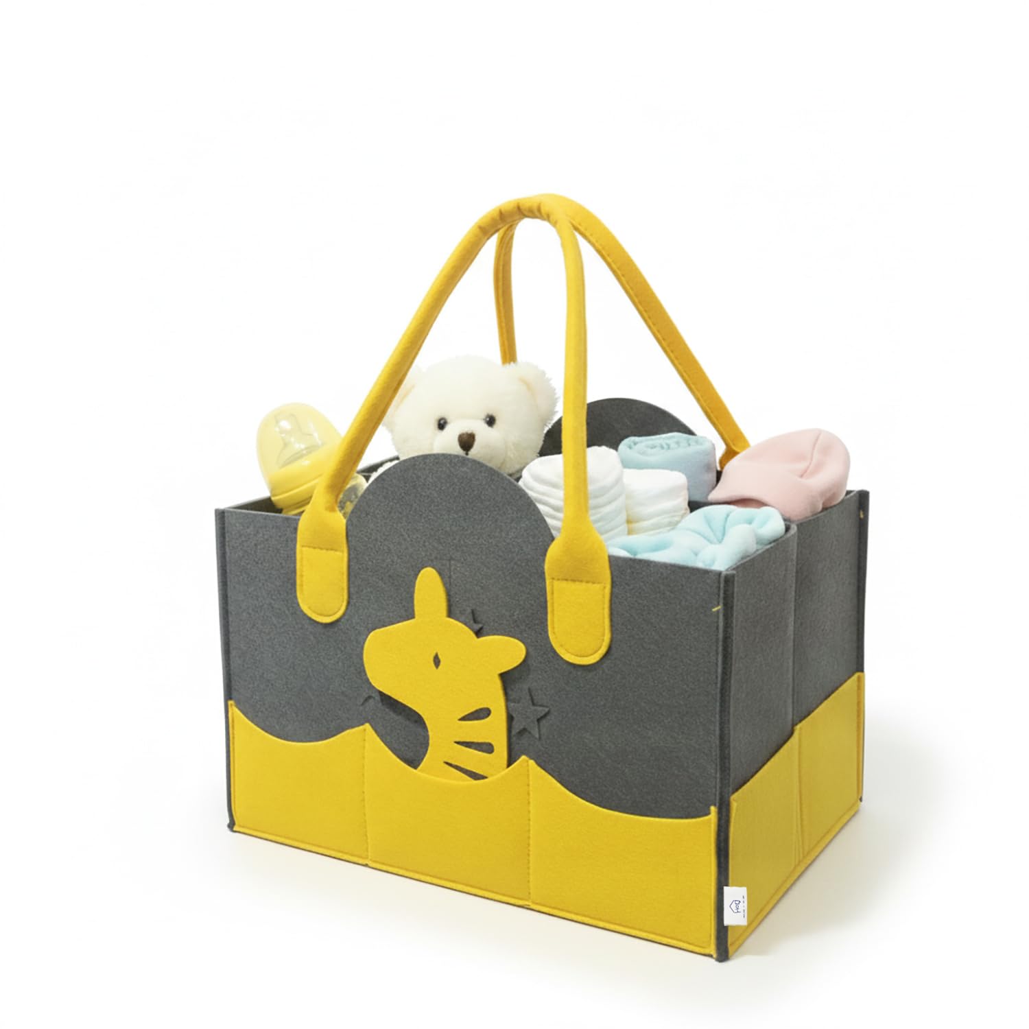 House of Quirk Baby Diaper Caddy Organizer | Portable Nursery Storage Basket for Diapers & Wipes | Car Organizer for Newborn Essentials – Yellow Giraffe-picture-10