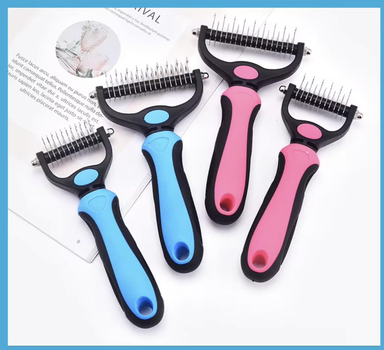 Pet Grooming Brush, Double-Sided Deshedding Tool, Undercoat Rake for Dogs and Cats Blue (Pink Small) - Image 3