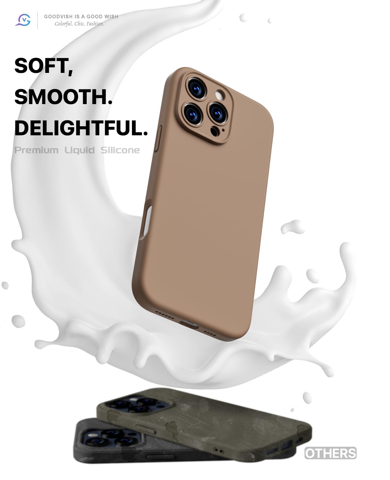GOODVISH 3 in 1 Silicone Cover per iPhone 16 Pro Max 6.9", Custodia con 2 Pellicola Vetro Temperato [Protezione Fotocamera] 360° Protezione Anticaduta Case per Cellulare Antiurto Resistente, Cachi