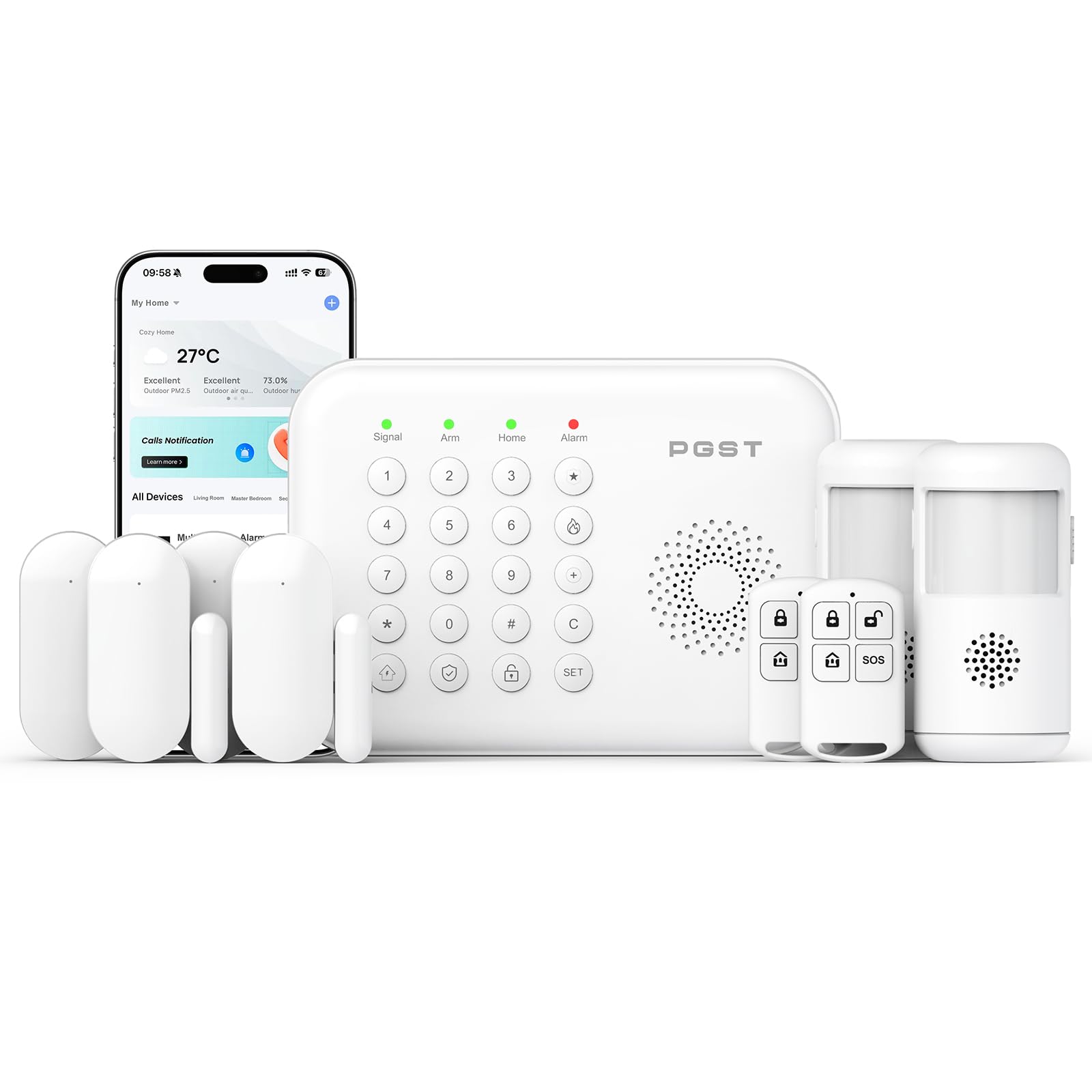 Sistema de Alarma doméstica inalámbrico, Kit antirrobo DIY con sensores de Puerta, Detector de Movimiento, Sirena Sonora, alertas por SMS 4G/App Tuya para apartamento,Oficina,Garaje