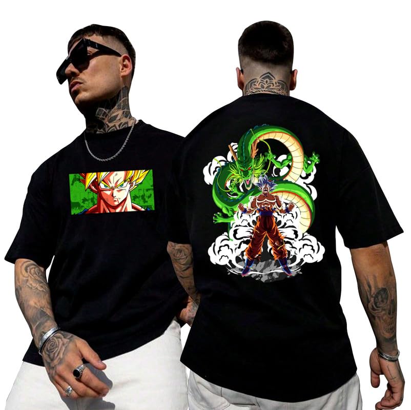 Anime Tshirt for Men - Dragonball Super Goku Vegeta Oversized Drop Shoulder Graphic Printed T-Shirt Anime t Shirt for Boys