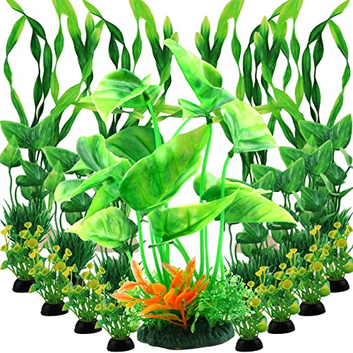 Aquarium Pflanzen Deko, PietyPet 20 Stück Grün Aquariumpflanzen, Aquarium Dekoration Künstliche Pflanzen, Aquarium Zubehoer Grün Kunstpflanzen Cover