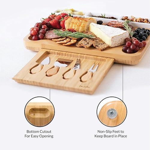 Miniatura 5 de Home Euphoria Juego de tabla grande de bambú para charcutería y cuchillos, tabla de queso con cuencos, hermoso regalo para mamá