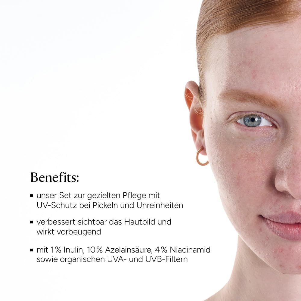 JUNGLÜCK Set Unreinheiten mindern SPF 30 | Reinigungsgel + Azelain Serum + Mattierende Tagescreme SPF 30 – klärt, beruhigt & schützt vor UV
