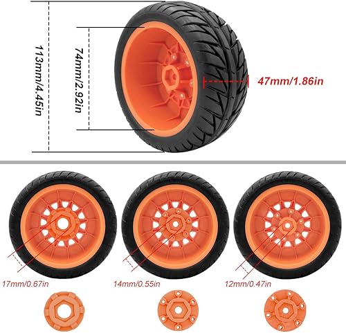 Miniatura 4 de OGUNKE 4 neumáticos de camión RC para escala 1/10, Arrma Senton Traxxas, Slash Axial Redcat Rc4wd Hex desmontable 0.551 in 0.472 in RC ruedas