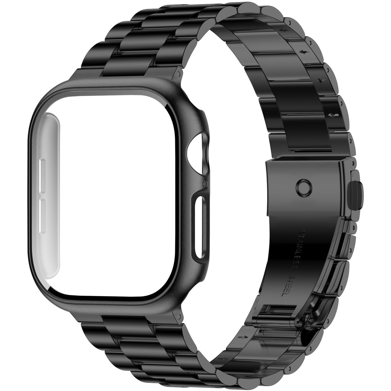iiteeology Compatible with Apple Watch Band 38mm 40mm 41mm 42mm 44mm 45mm 49mm with Screen Protector Case, [Upgraded] Stainless Steel Link Replacement Band for iWatch Ultra Series 8 7 6 5 4 3 2 1