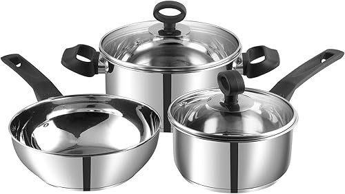 Vinod Juego de utensilios de cocina Trento de acero inoxidable apto para inducción, 3 piezas, cacerola (6.3 in1,5 litros), 1 cacerola (7.9 in3