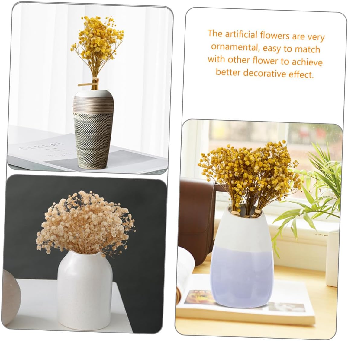 FUOYLOO 6pcs S Breath Dried Flowers Bouquet Mini Artificial Floral Arrangements for Wedding Home Decor Table Centerpiece DIY Flower Ornament