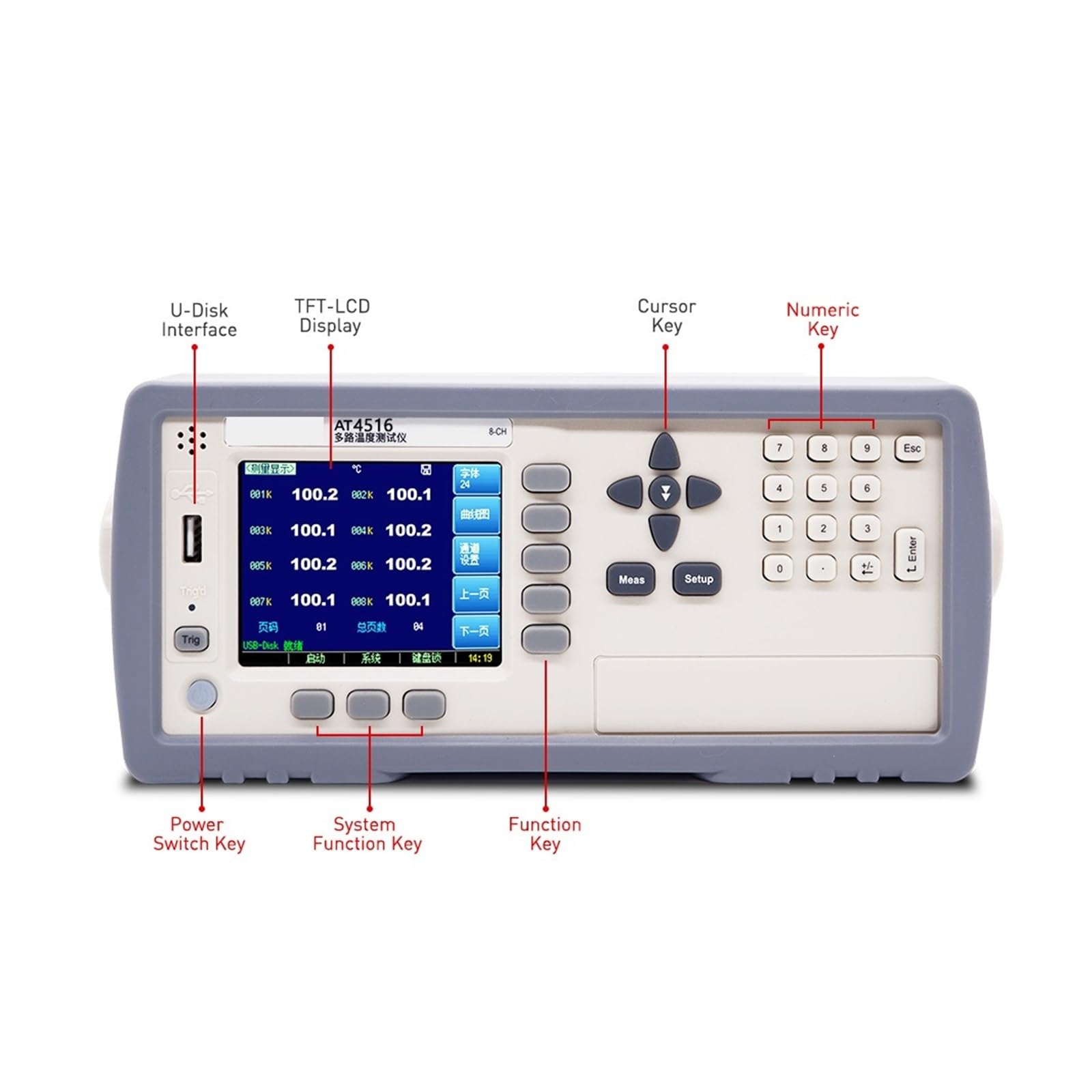 AT4516 enregistreur de données industriel multicanal thermomètre numérique K Thermocouple compteur de température Pour les tests électriques
