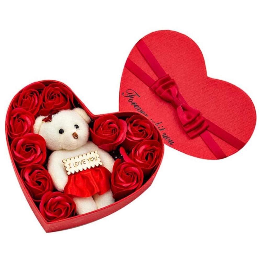 TOPINCN 10 Pcs Floral Scented Bath Soap Rose Flower Petals, Flower Soap Set in Gift Box for Mother Wife Girlfriends Lover, Rose Bouquet Festival Anniversary Birthday Wedding (Red)