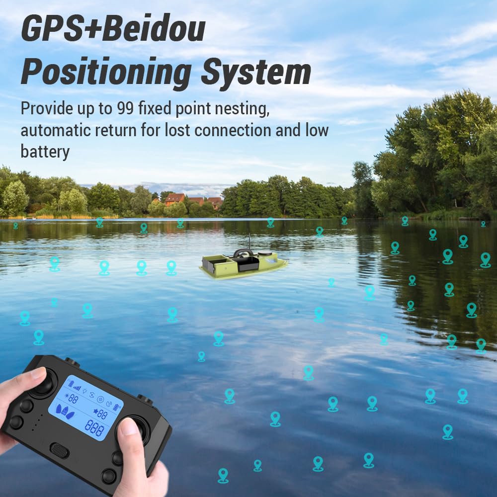 Matybobe RC, 500 m, telecomando senza fili, barca per esche da pesca, barca per feeder con 4 contenitori per esche, portata 2 kg