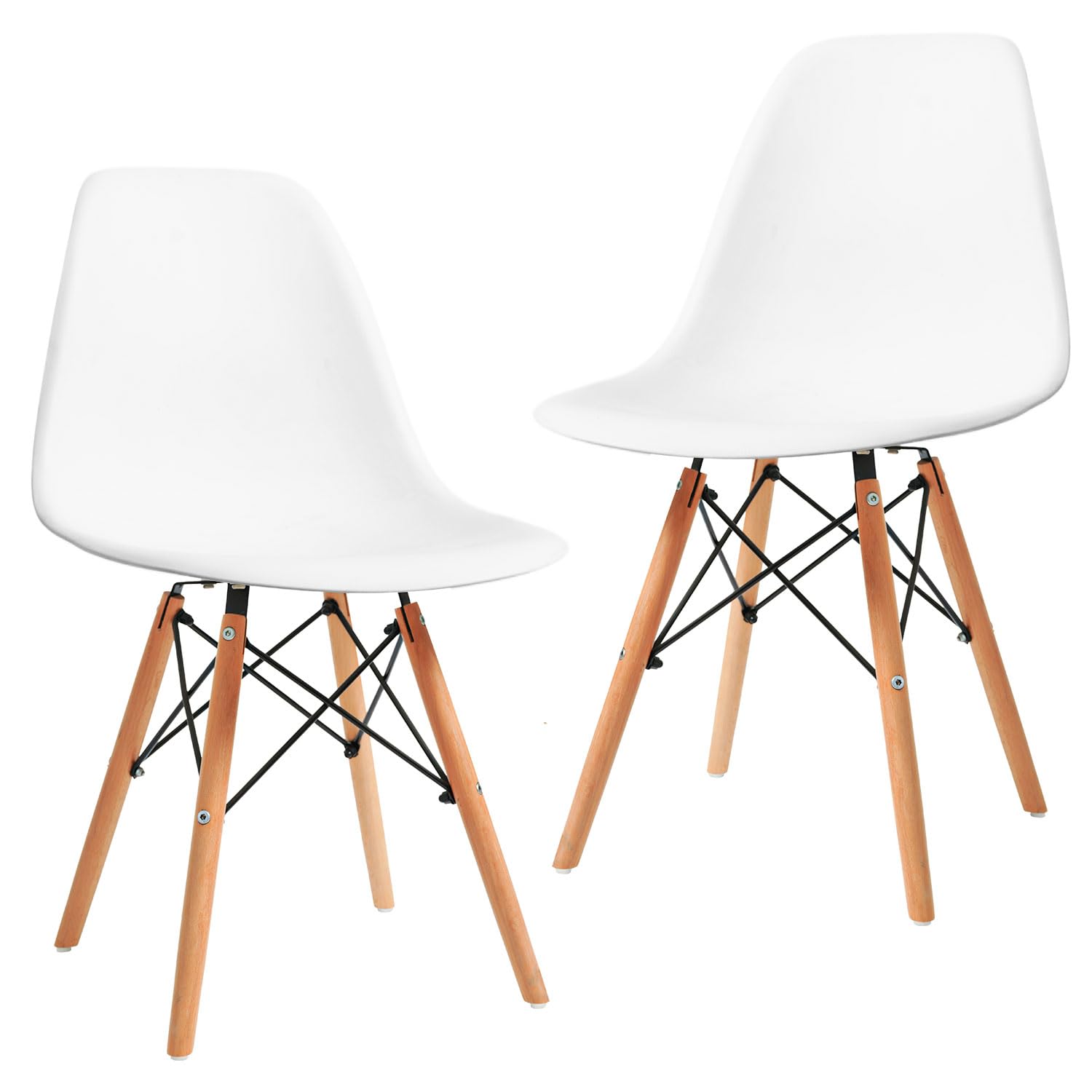 CangLongModern Mid-Century Dining Chair Shell Lounge Plastic Chair with Natural Wooden Legs for Kitchen, Dining, Bedroom, Living Room Side Chairs Set of 2, White