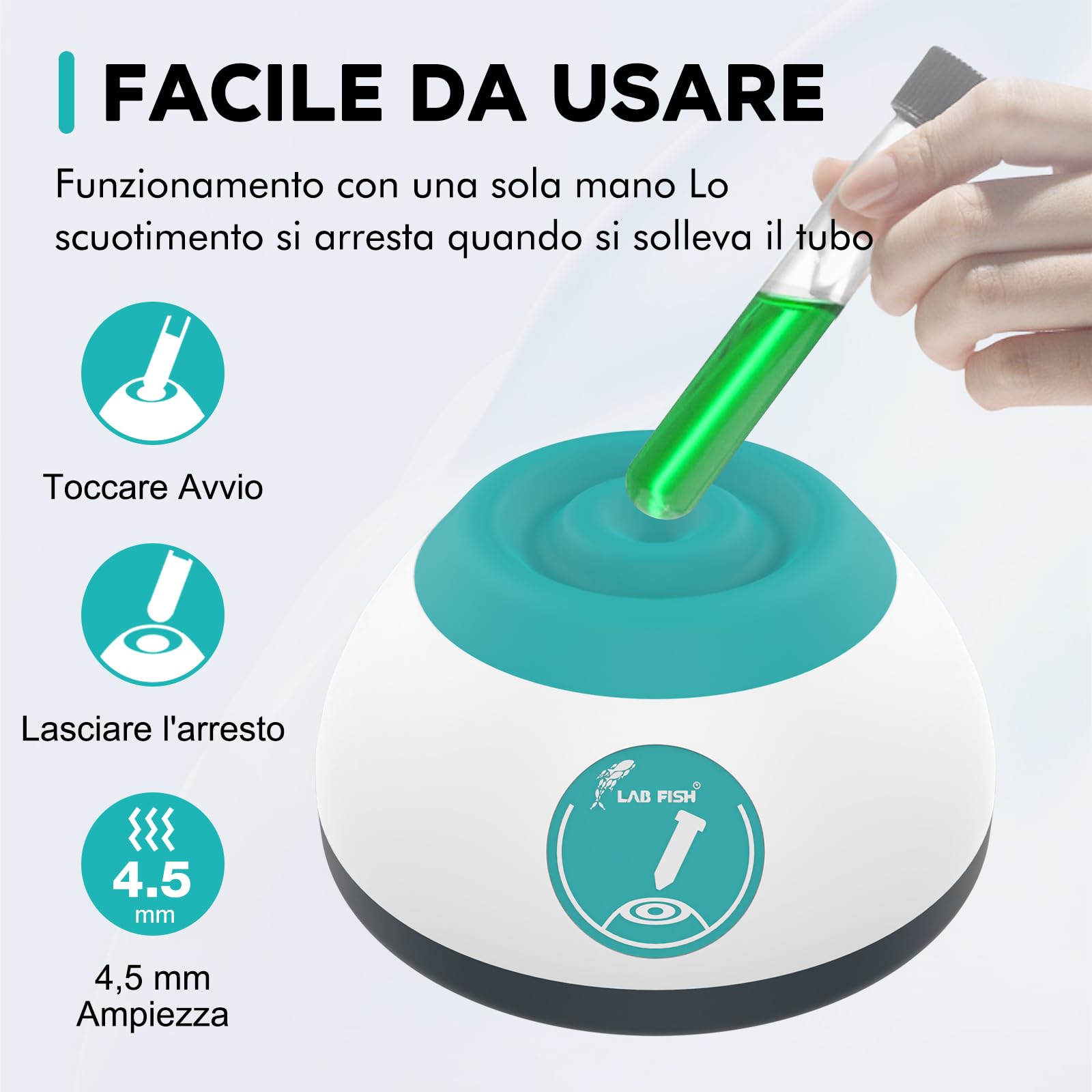 LAB FISH VM200 Mini Vortex - Agitador para Colori,Pinturas, Esmaltes de Uñas, Tinta de Tatuaje, Adhesivo de Pestañas & Tubos de Ensayo (Máx. 50 ml), Encendido/Apagado por Contacto