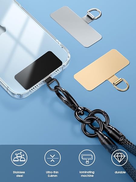 Lammcou Patch pour Lanière Téléphone, Pads en Acier Inoxydable pour Coque de Smartphone, Support Universel pour Housse & Bracelet Main Libre, Phone Tether Tab - 3