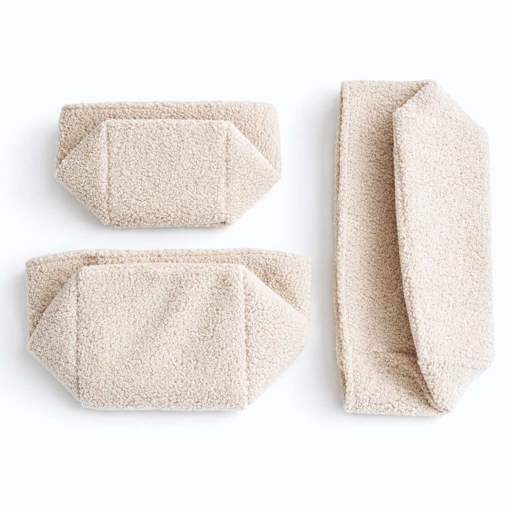 Aufbewahrungskorb Wickeltisch Baby, Körbchen Set 3 Stück, Organizer Wickelkommode, Utensilo Aufbewahrungsbox Badezimmer (BOUCLE_CREME)