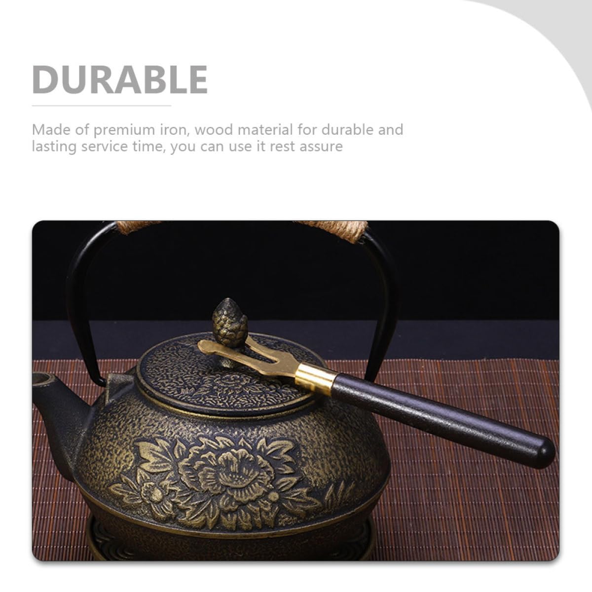 Abrazadera de Hierro Accesorio Fácil de Almacenar para Taza de Té Mango de Madera, Resistente al Calor y Anti-escaldaduras para Ceremonias de Té