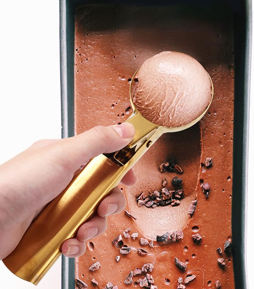 Ice Cream Scooper Stainless Steel, Cookie Scoopwith Trigger Heavy Duty Metal Icecream Scoop,Cookie Scoop Large Size Perfect For Frozen Yogurt, Gelatos, Sundaes (C-Gold 2Pack)