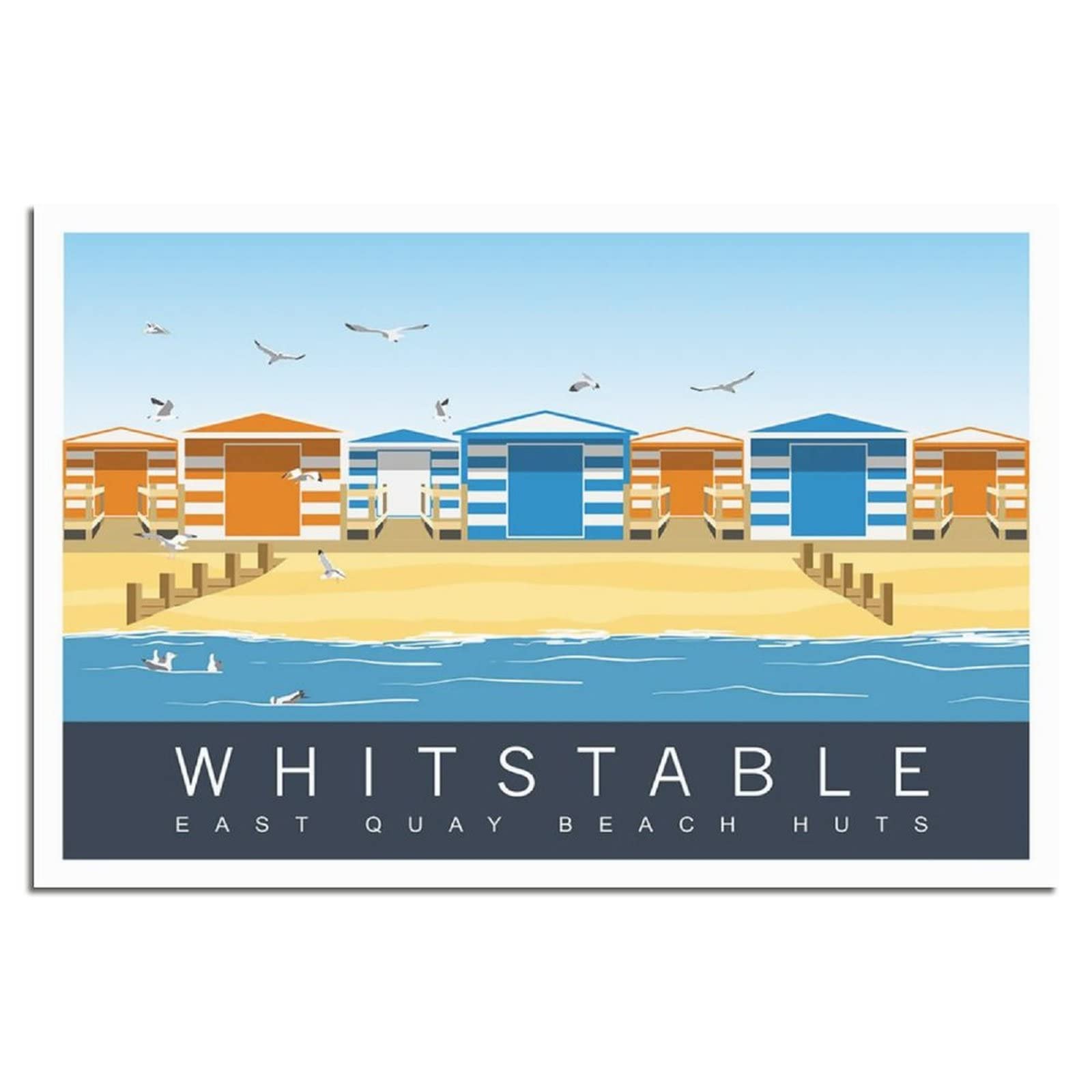 UEJD Vintage Whitstable Beach Kent Coast Huts Travel Poster Decorative Posters Modern Bedroom Canvas Art Poster Picture Painting Posters Wall Decor Art Gift, 30 x 45 cm