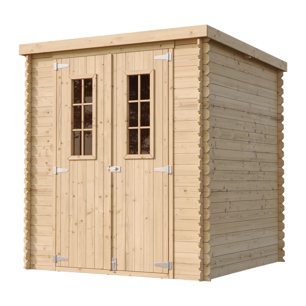 TIMBELA M309C+M309G Casetta da Giardino in Legno per Esterni CON PAVIMENTO TRATTATO - A200x204x204 cm/3.53 m2 - Piccola Casetta in Legno, Rimessa Attrezzi, Deposito Bici
