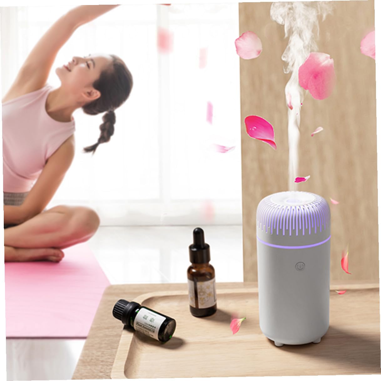 Baluue Difusor de Aroma Práctico y Mini Humidificador Ultrasónico para Coche y Hogar Portátil y Silencioso Difusor de Fragancia Esencial para Habitaciones y Oficinas