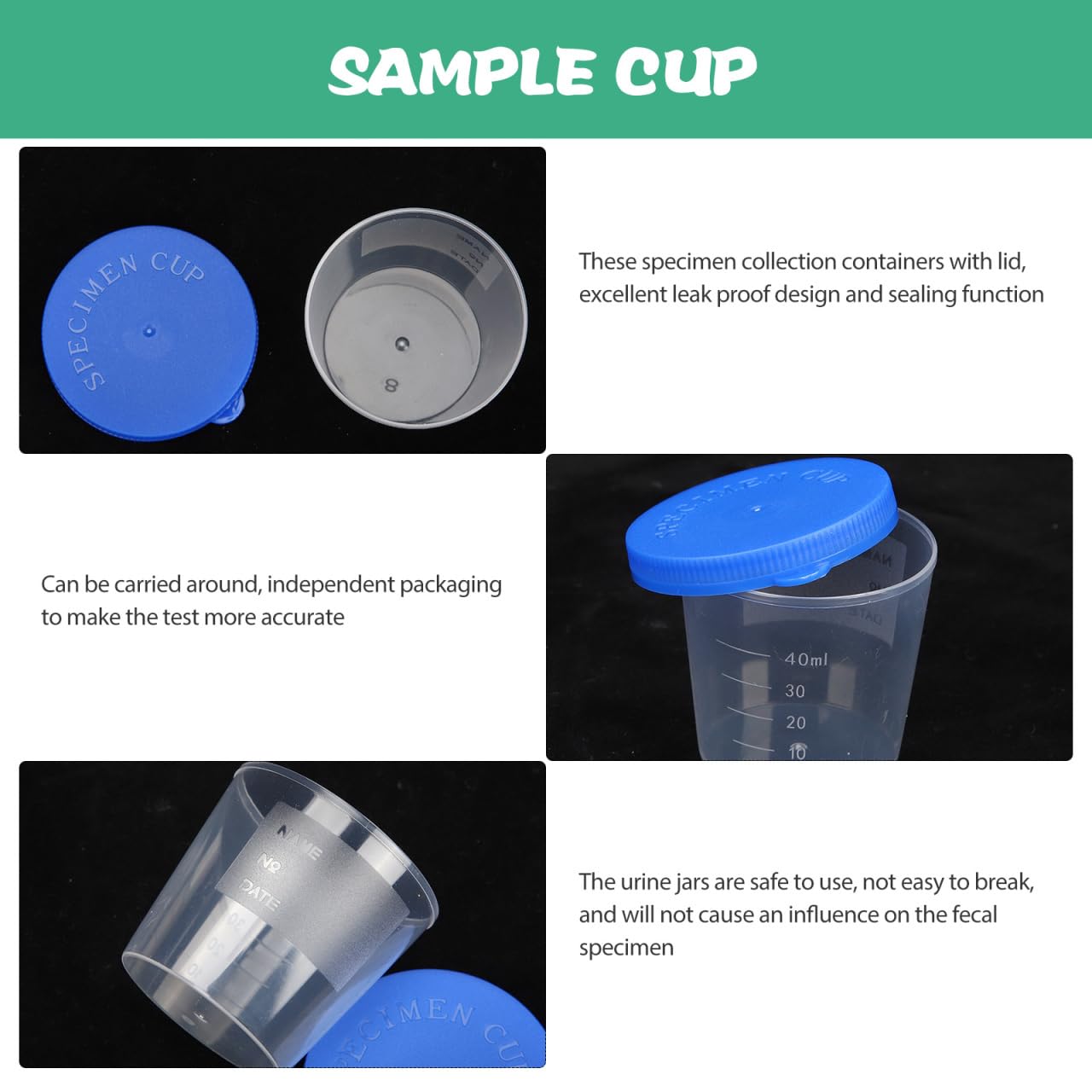 50 Pcs taza de muestra copas de recogida de orina vaso graduado con tapa recipientes para muestras de orina con tapas taza de laboratorio Desechable taza de orina taza graduada