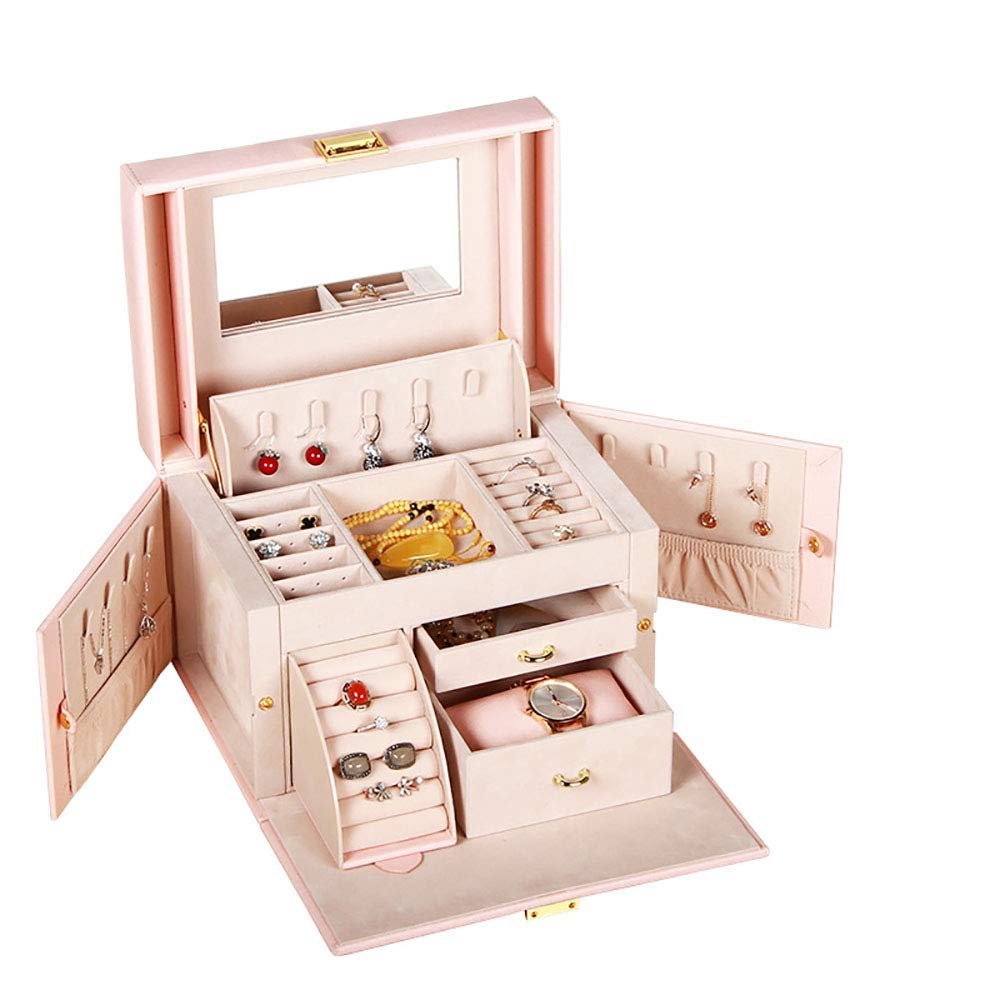 Jewelry Cosmetic Storage Boxes Jewelry Box Girls Jewelry Organizer Mirrored Travel pu Leather Case Vintage Gift for Women