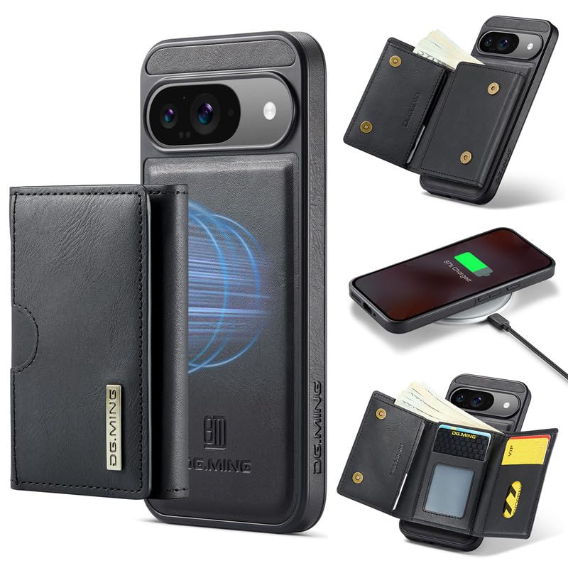 Étui Cuir Google Pixel 9 Magnétique 2 en 1 Portefeuille RFID Noir